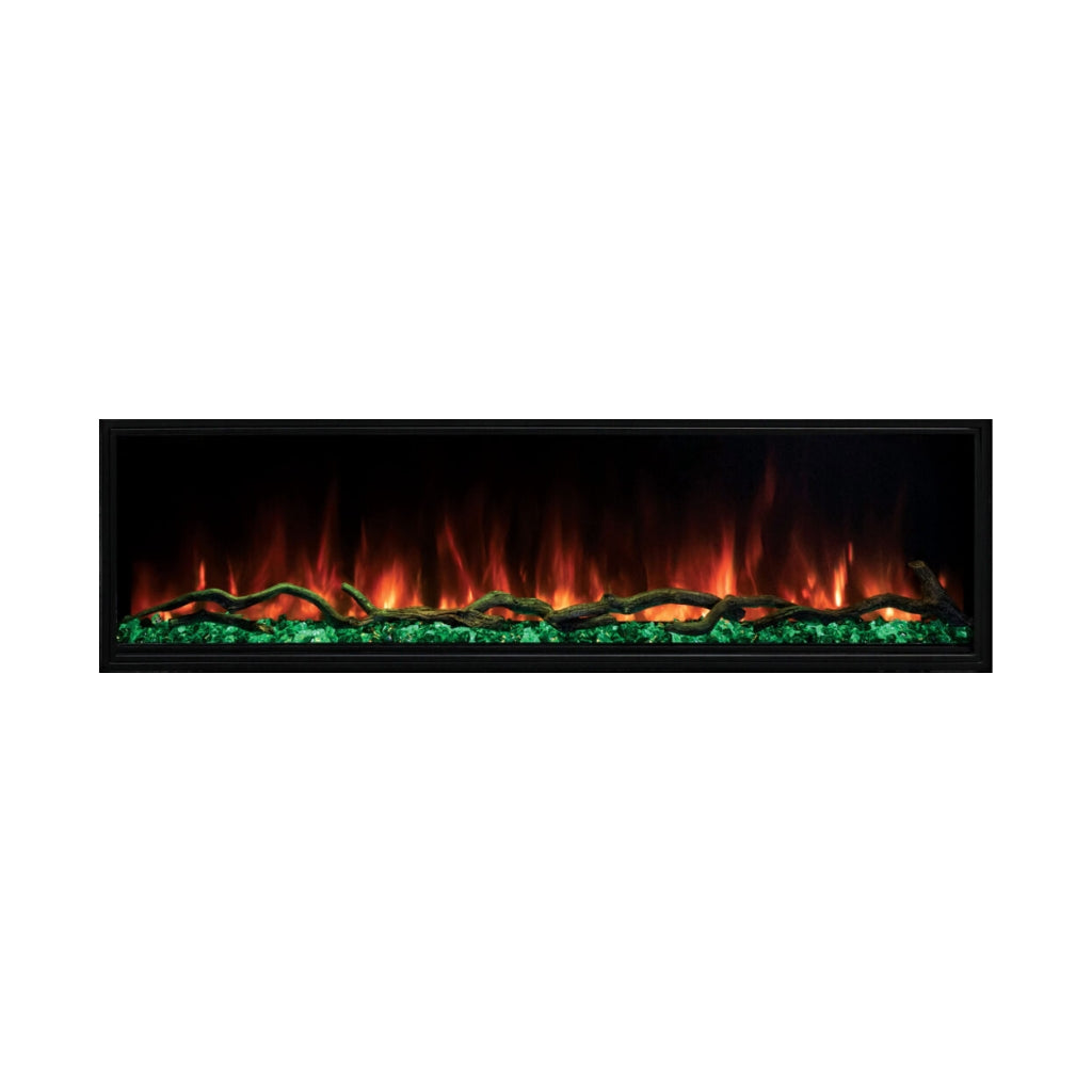 Modern Flames Landscape Pro Slim 68" Built-In Electric Fireplace — flame detail - amber flame, green ember bed