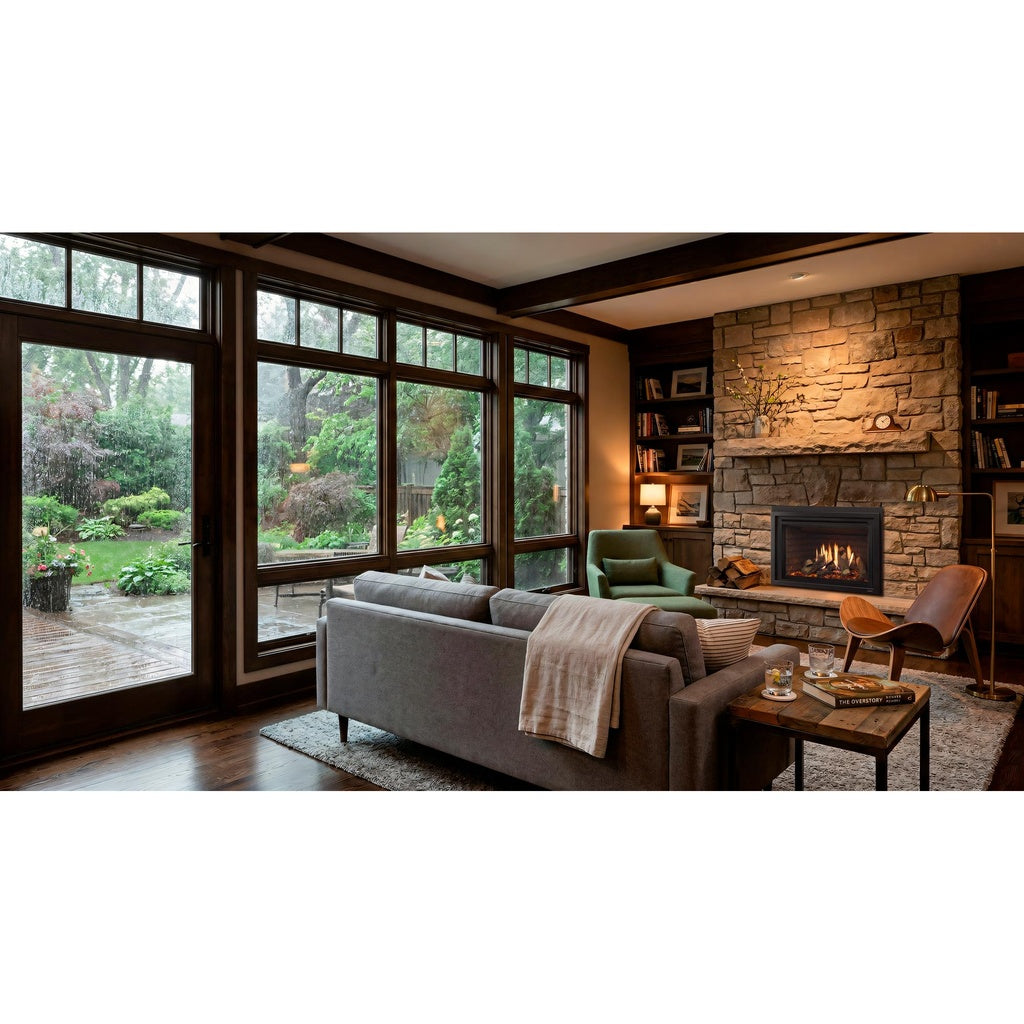 Majestic Ruby Platinum 35" Direct Vent Gas Fireplace Insert (RUBYP35IN/RUBYP35IL/RUBYP35IN-BIR) - Room View (Oak Logs)