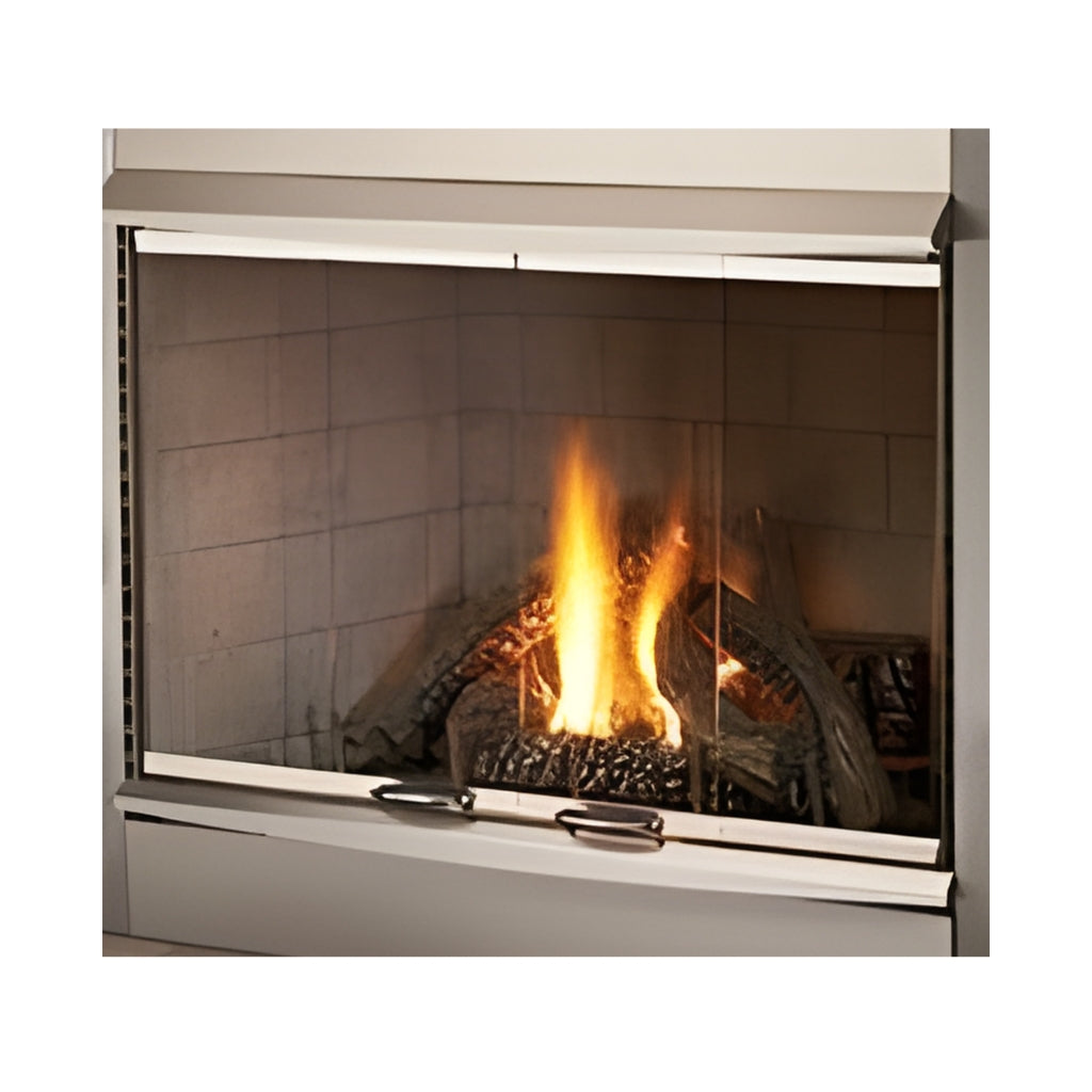 Superior Brushed Stainless Steel Outdoor Bi-Fold Doors with Frame and Hood for VRE4300 Fireplaces — Hero