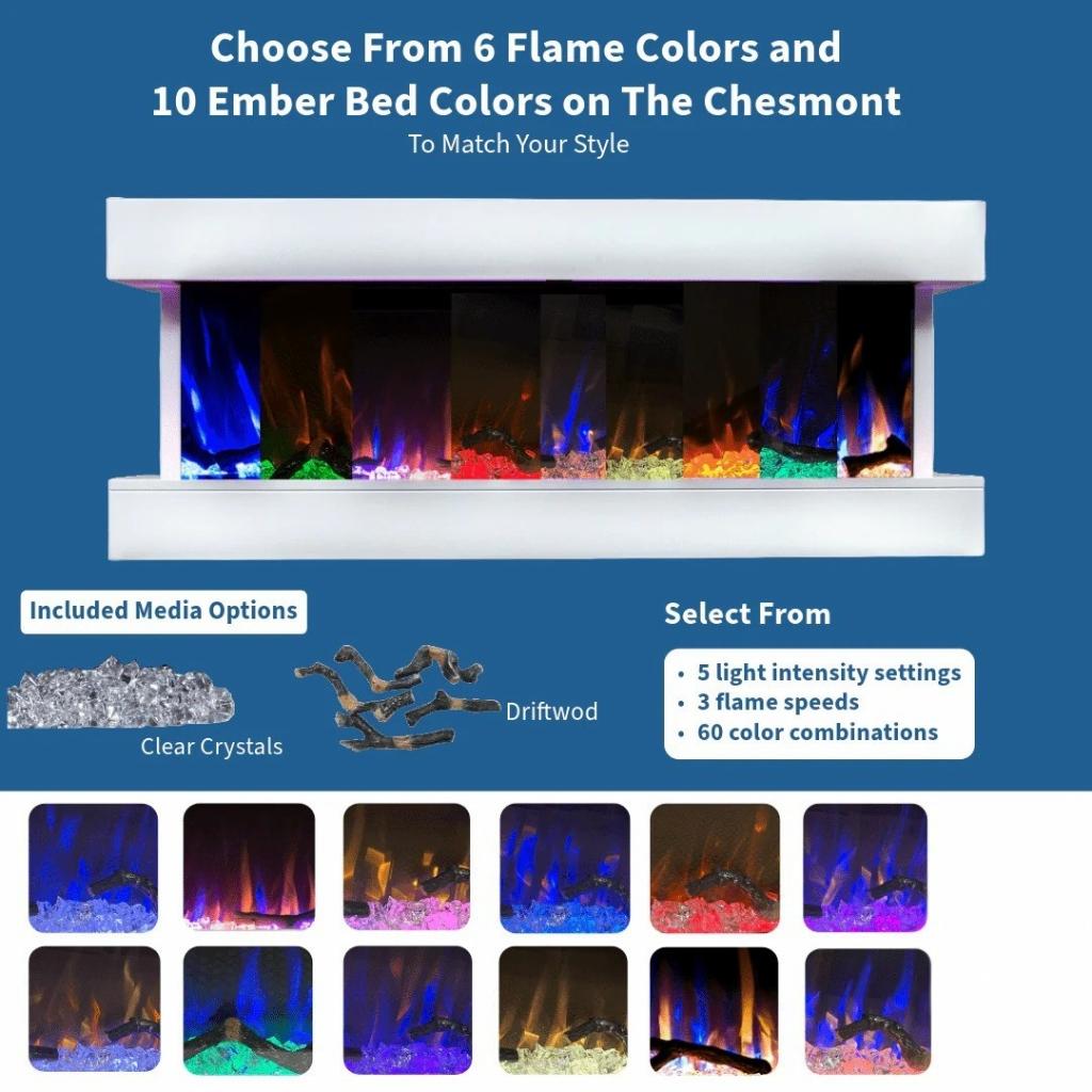 Touchstone Chesmont 50" Wall Mount 3-Sided Smart Electric Fireplace
