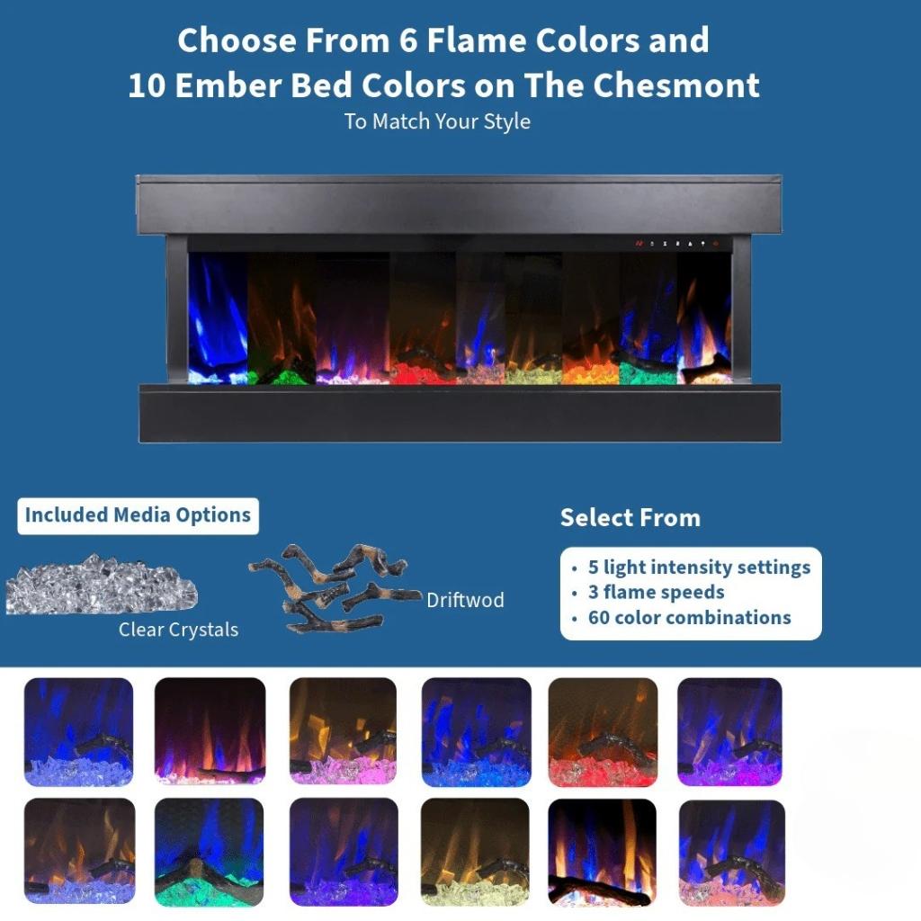 Touchstone Chesmont 50" Wall Mount 3-Sided Smart Electric Fireplace