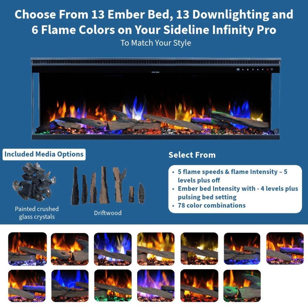 Touchstone Sideline Infinity 3-Sided 72" Smart Recessed Electric Fireplace