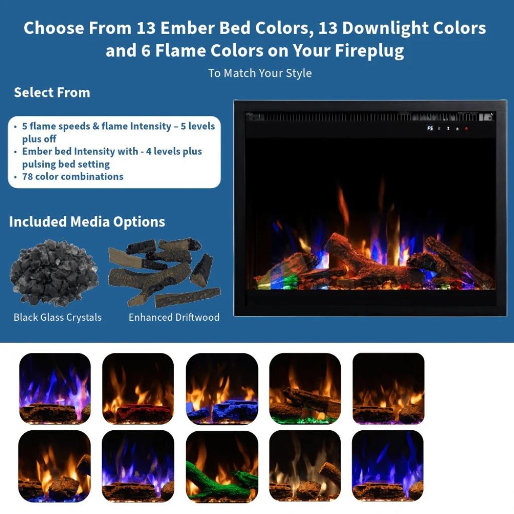 Touchstone Fireplug Pro 29" Smart Electric Fireplace Insert with Fire Crackle Sound