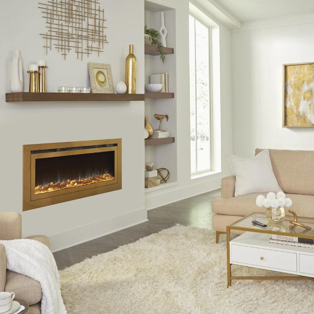 Touchstone Sideline Deluxe Gold 60" Recessed Smart Electric Fireplace
