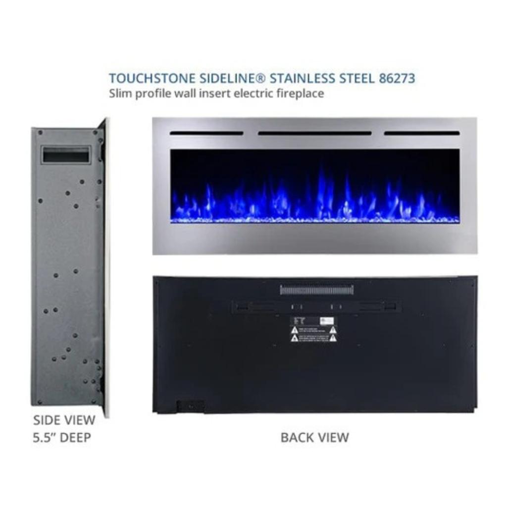 Touchstone Sideline Deluxe Stainless Steel 60" Recessed Smart Electric Fireplace