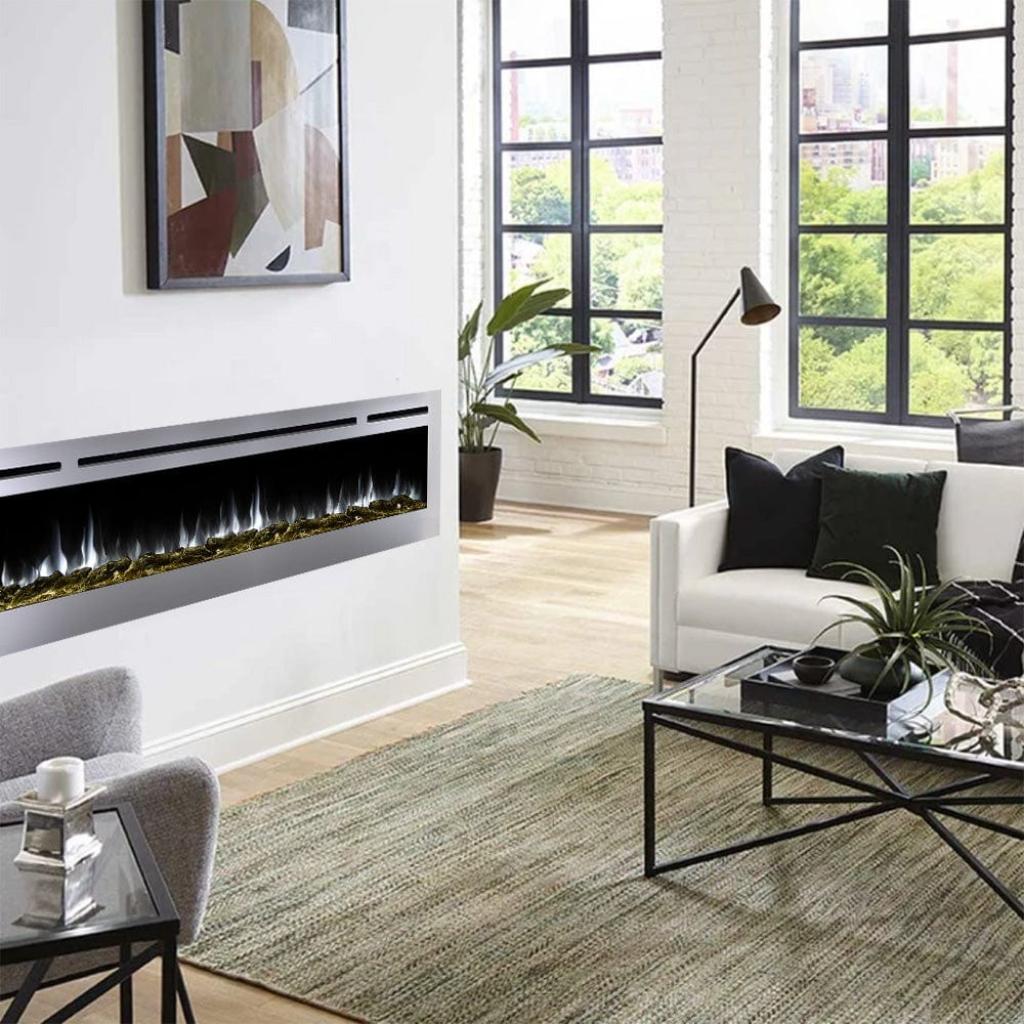 Touchstone Sideline Deluxe Stainless Steel 72" Recessed Smart Electric Fireplace