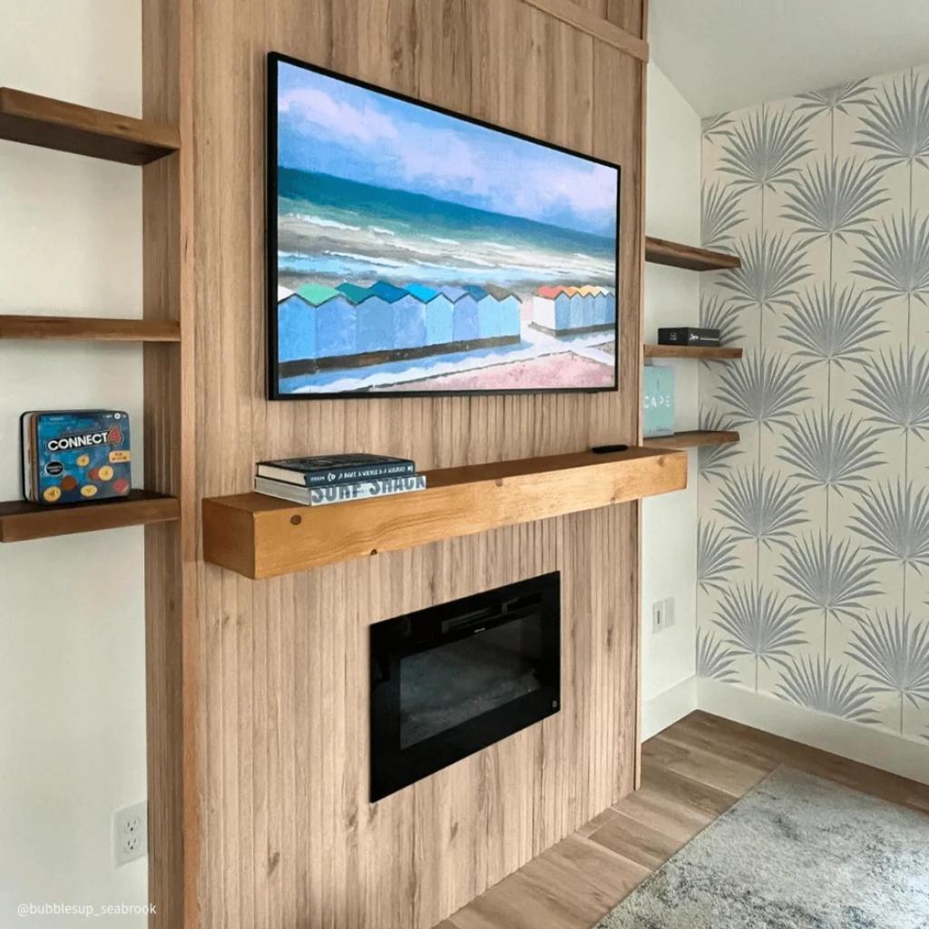 Touchstone Encase Floating Natural Electric Fireplace Wood Mantel