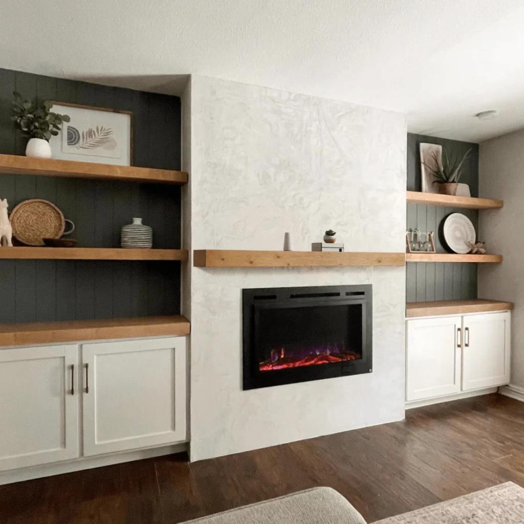 Touchstone Encase Floating Natural Electric Fireplace Wood Mantel