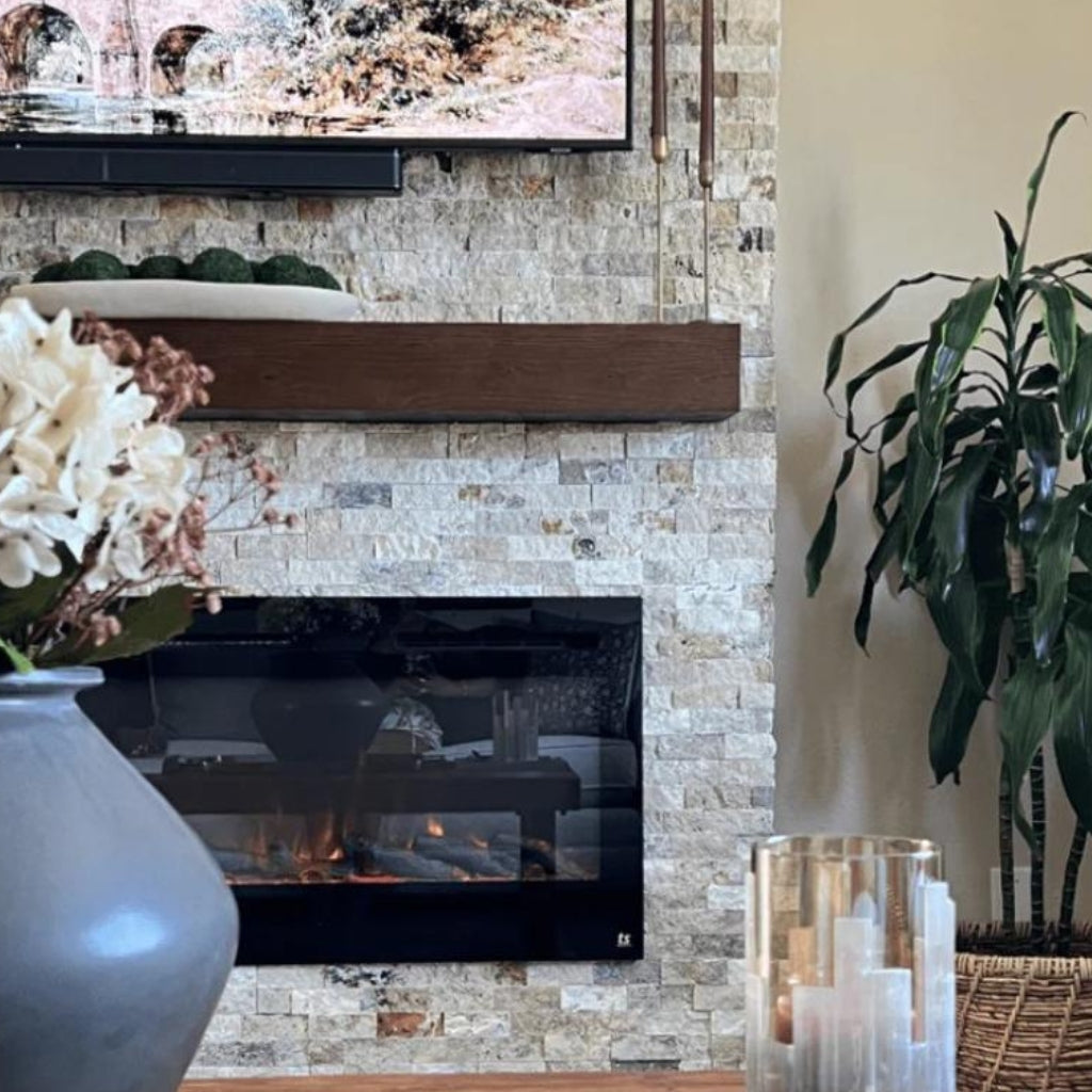 Touchstone Encase Floating Espresso Electric Fireplace Wood Mantel