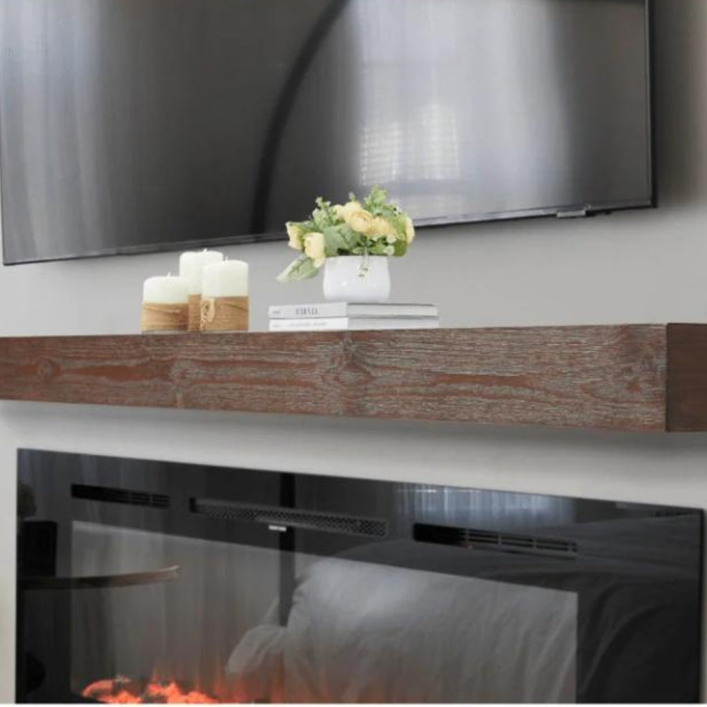 Touchstone Encase Floating Espresso Electric Fireplace Wood Mantel