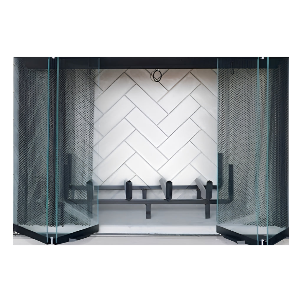 Empire Bi-Fold Black Door With Painted Black Wood Handles for Blackburn 44" Wood Firebox – Front View