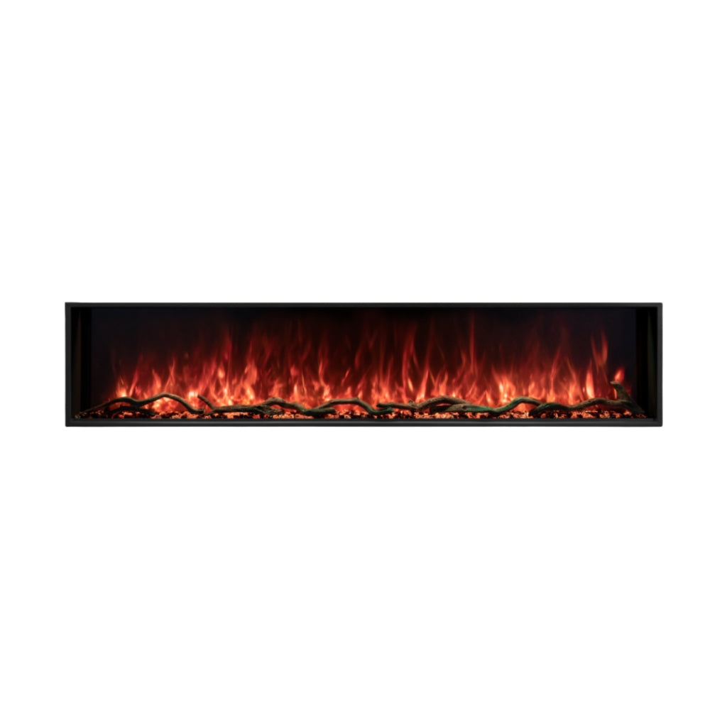 Modern Flames Landscape Pro Slim 44" Built-In Electric Fireplace — flame detail - amber flame with driftwood log set
