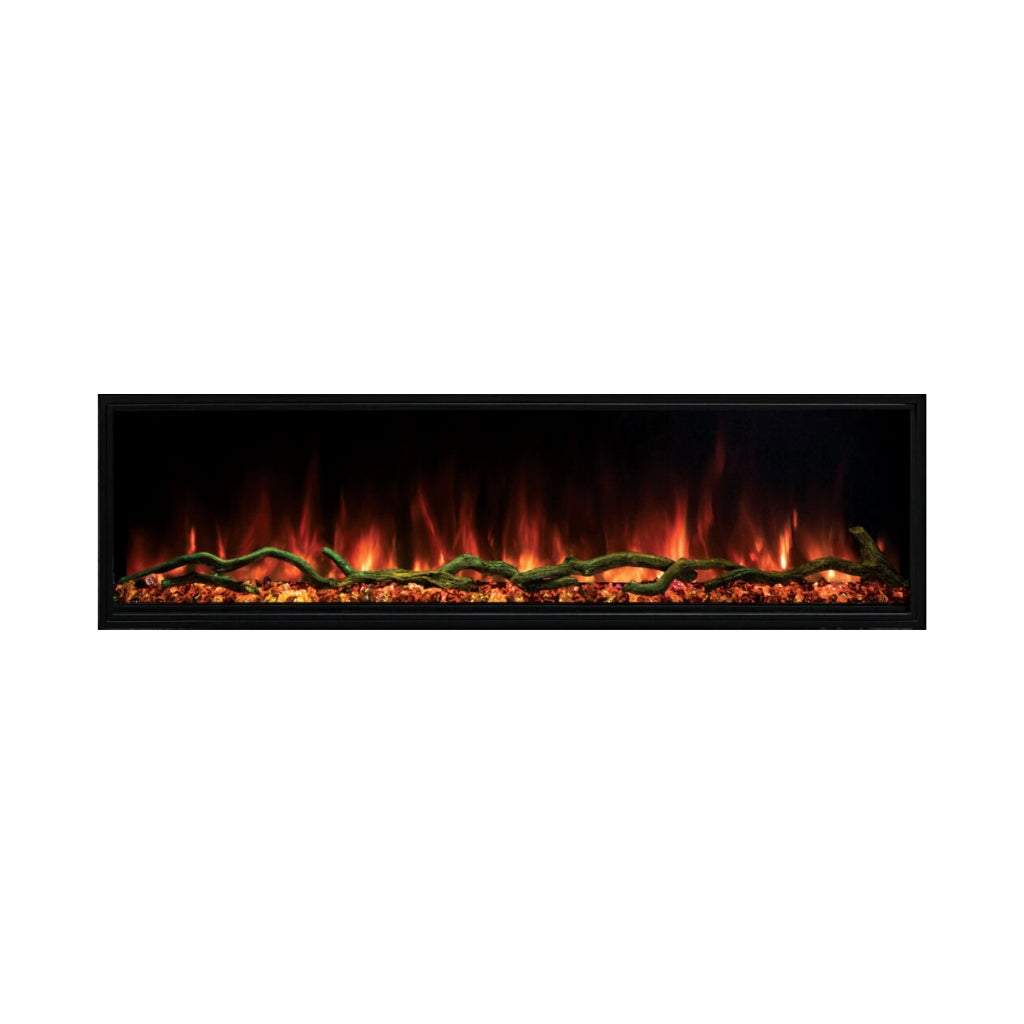 Modern Flames Landscape Pro Slim 96" Built-In Electric Fireplace — driftwood log and ember bed detail