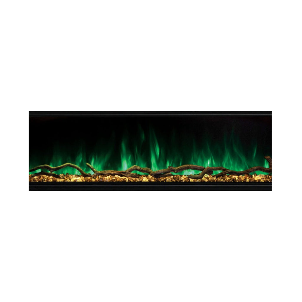 Modern Flames Landscape Pro Slim 56" Built-In Electric Fireplace — flame detail - green flame, amber ember bed
