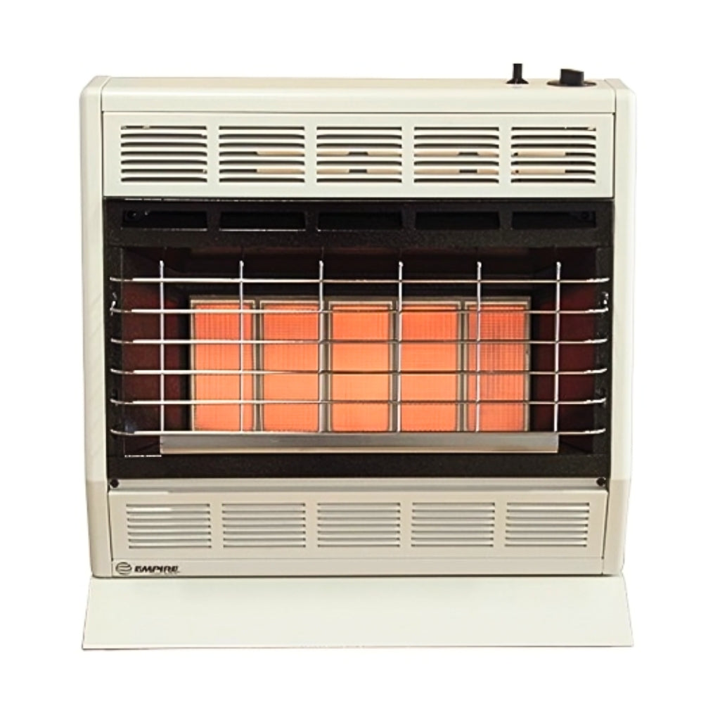Empire 24" Manual 3-Heat Settings, White 30,000 Btu, Vent-Free Infrared Heater – Front View
